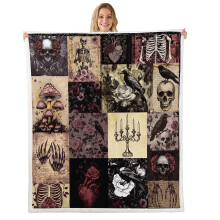 Baby Size Crow Pink Gothic Fleece Throw Blanket for Couch Sofa Bed Vintage Boho Skeleton 30x40