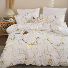 Marble Duvet Cover Set White Gold Bedding with Pillowcases 220x230cm Elegant Bedroom Decor