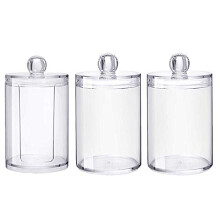 3Pcs Clear Cotton Ball Holder with Lids, Bathroom Storage Jars for Pads, Swabs and Cosmetics