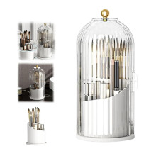 Toothbrush and Makeup Brush Holder with Dustproof Cover, 360 Rotating Waterproof Bathroom Organizer