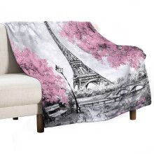 Eiffel Tower Blanket with Pink Tree, Soft Cozy Vintage Paris Scenery Throw for Sofa Bedroom 40x50