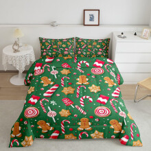 Christmas Comforter Set for Toddlers, Green Gingerbread Man Kids Bedding with Pillow, Easy Care