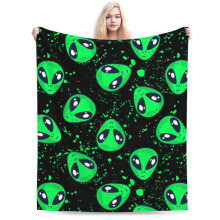 Green Alien Flannel Throw Blanket 80x60 Large Soft Plush Warm for Couch Bed Travel Home