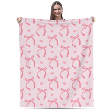 Pink Throw Blanket Soft Cozy Flannel 60x50 Inches with Bow for Couch Bed Women Girls Decor