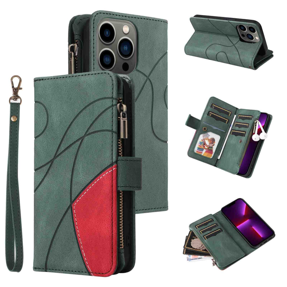 Wallet Case Pu Leather Flip Cover With Zipper Folio Design And Card Slots For Sony Xperia 5 Iii Green 9330225003168