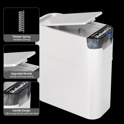 Small Bathroom Trash Can with OdorReducing PopUp Lid, 4 Gallon White Plastic Bin with Handle 1