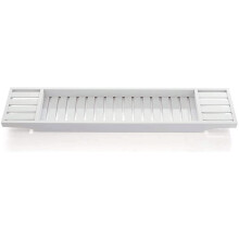 Bamboo Bathtub Tray with Book and Tablet Holder, Extendable Bath Caddy with Non Slip Silicone Handles