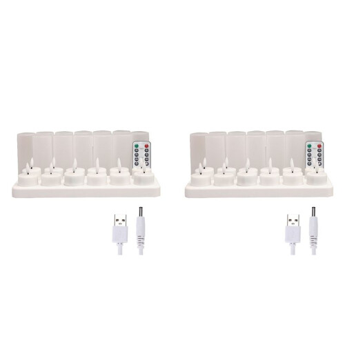 Flameless Candles with Remote Control Timer & Charging Base, 24pcs USB Rechargeable Battery LED Tea Lights Candles