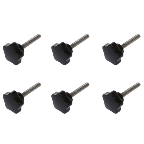 6pcs M8 X 50mm Thread Replacement Star Hand Knob Tightening Screw Black Silver Tone