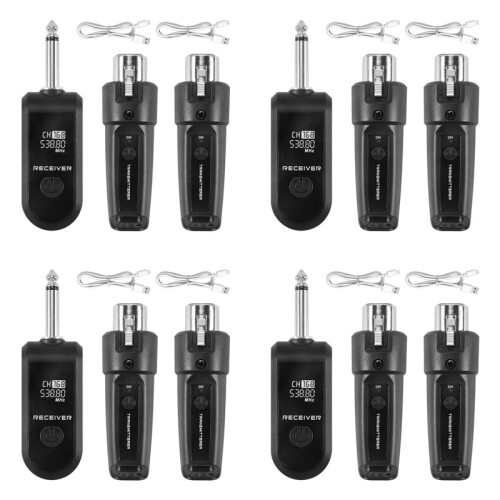 4X UHF XLR Adapter System Wireless Microphone Transmitter Receiver for Dynamic Microphone Guitar Audio Mixer PA System