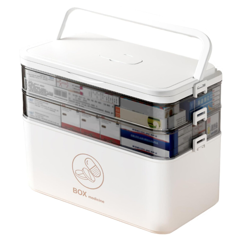 Medicine Storage Box 3 Layer First Aid Kit Organizer with Handle and Secure Lid for Home and School