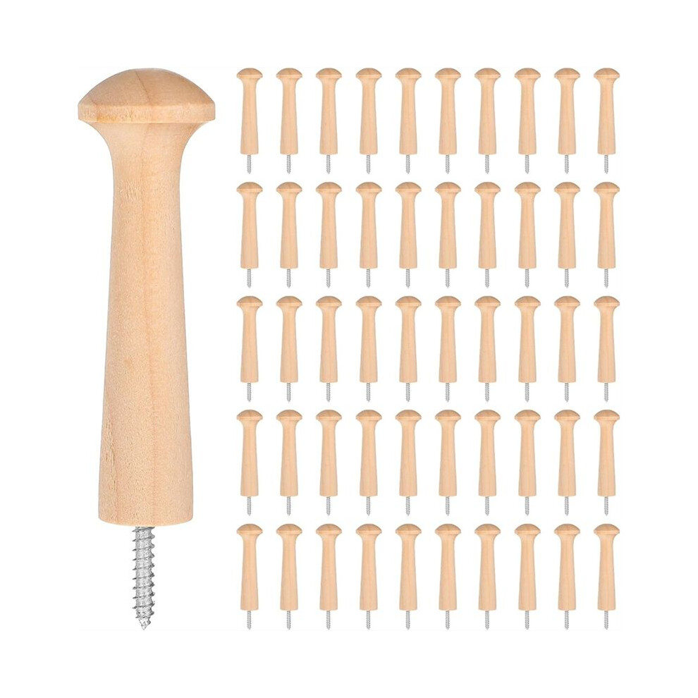 50 Pcs Wooden Shaker Peg Screw- Pegs 2.87 Inch Long Unfinished Wood Shaker Racks For Hanging Clothes Hats Towel 4711095337143