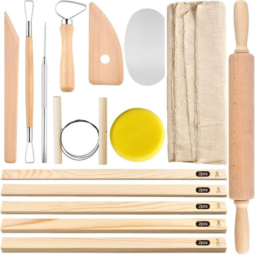 Pottery Tools Wood Rolling Pin, Pottery Tablecloth, Teaching Rolling Mud Stick Guide, for Manual Self Ceramic Making