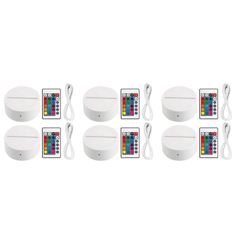 6 Pack 3D Night LED Light Lamp Base + Remote Control + USB Cable, 16 Colors Light Show Display Stand for Acrylic White 1