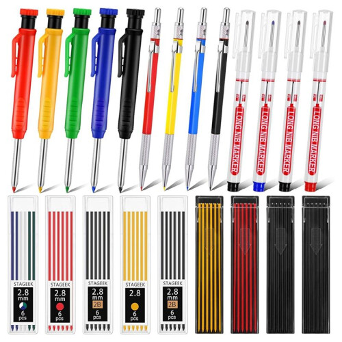 1 Set Mechanical Carpenter Pencil Set with 78 Pencil Refills and Sharpener, Mechanical Pencils,Deep Hole Long-Nib