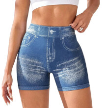 Womens Lifting Shorts Faux Gym Shorts Seamless High-Blue M