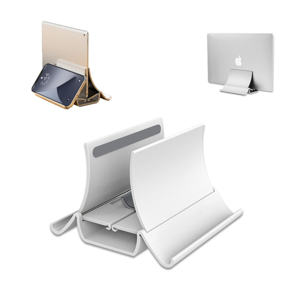 Vertical Laptop Stand With Automatic Width Adjustment, Space Saving Dock For Macbook And Phones, White 9073542714682