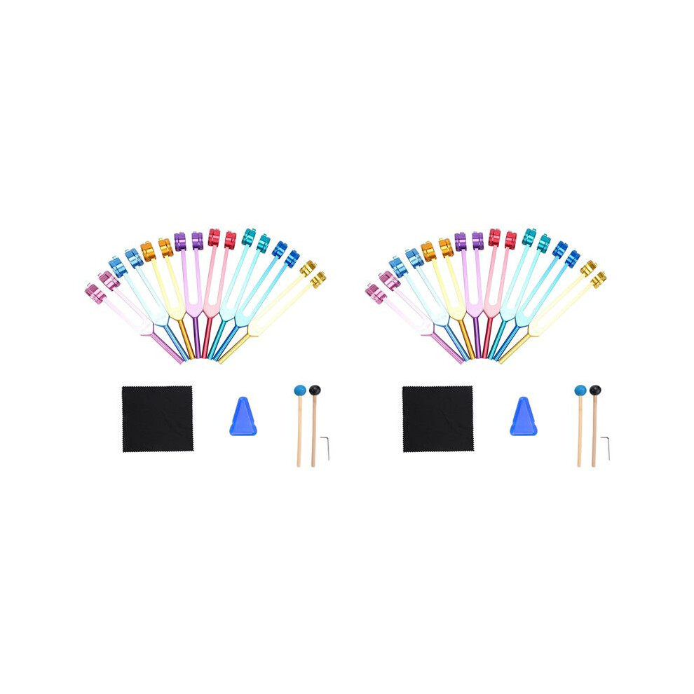 Tlily Chakra Tuning Fork Set, 14 Chakra+2 Soul Purpose Weighted Tuning Forks For Meditation,Yoga, Sound Healing Multicolor