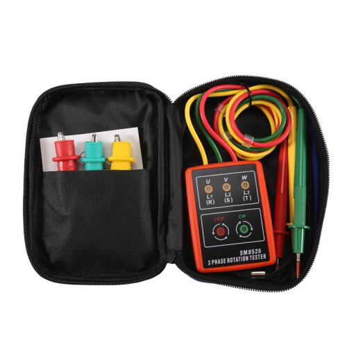 60V-600V AC Three Phase Rotation Indicator Meter Phase Sequence Tester LED Buzzer with Portable Pouch