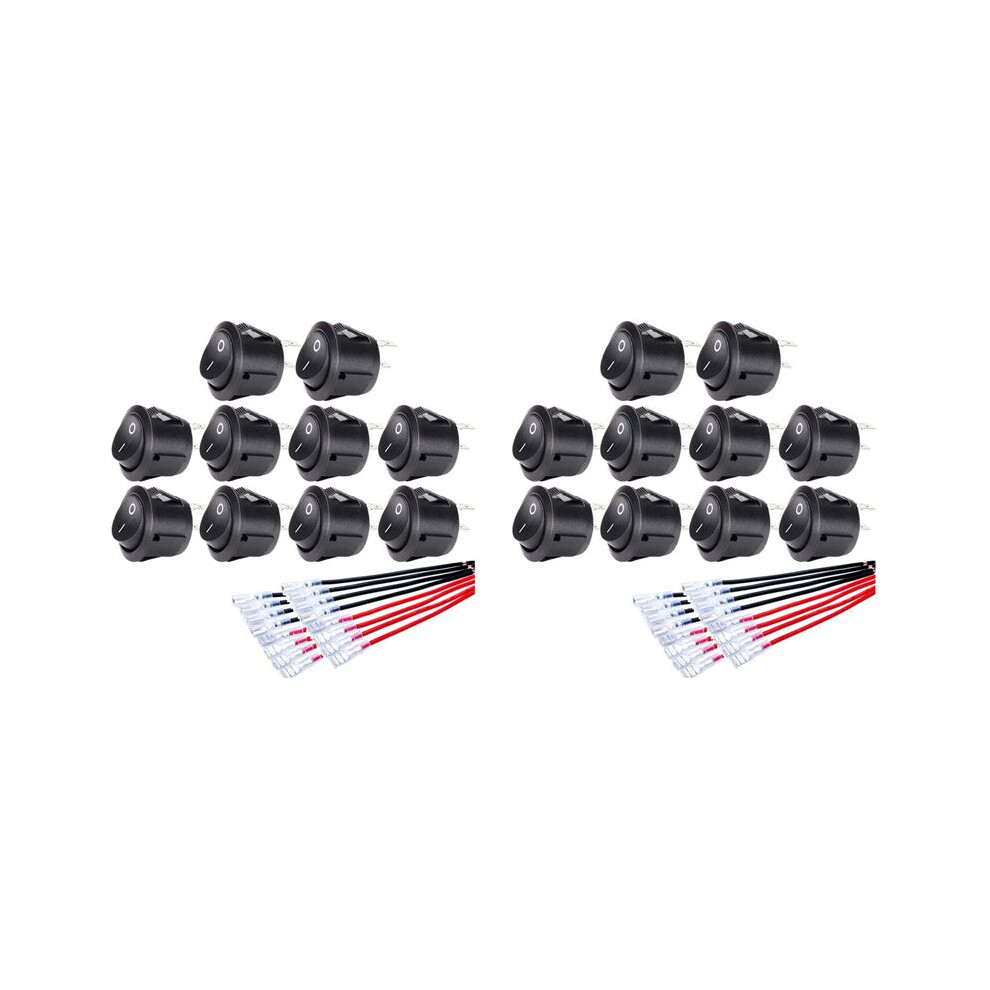 20Pc /Off Round Rocker Toggle 2 Pin Spst Push Button With Wires For Auto Car Rv Boat Black 6034181849015