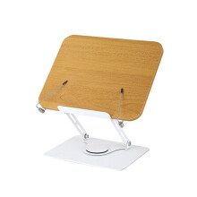 360Rotating Base Book Stand Holder for Reading Hands Free Foldable Book Display Stand with Paper Clips Wood Panel Stand