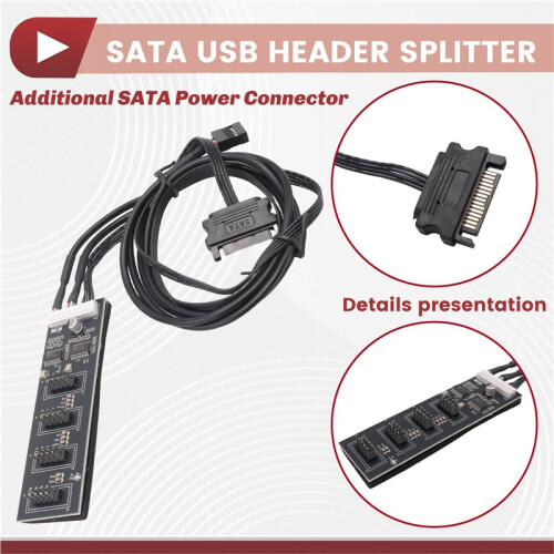9Pin USB Header Splitter, USB 2.0 Header Splitter with  Power Cable, Internal USB Hub for CPU/RGB Light/Printer 2