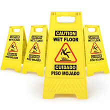 Wet Floor Sign 4 Pack Collapsible Bilingual Yellow Caution Sign DoubleSided Commercial Safety