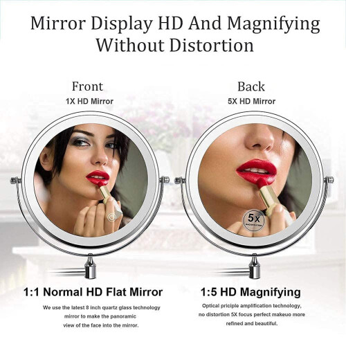 8 Inch Wall Mounted Makeup Mirror LED Lighted Vanity Mirror 7X Magnification USB Rechargeable Extendable Arm 1