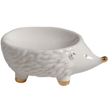 Ceramic Hedgehog Soap Dish with Drainage, White NoDrill Holder for Bathroom or Kitchen Sink