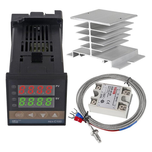 2X PID-Temperature Controller REX-C100 Thermostat Kit High Voltage 100ACV to 240ACV+SSR Relay 40DA+ K Probe 1