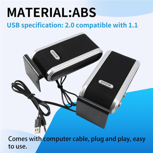 2 Pcs USB Computer Speakers Portable Speaker Stereo 3.5mm with Ear Jack for Desktop PC Laptop 2