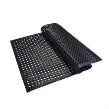 Anti Fatigue Mat Heavy Duty Rubber Drainage Non Slip Floor Mat for Kitchen Wet Areas 90x150cm Black