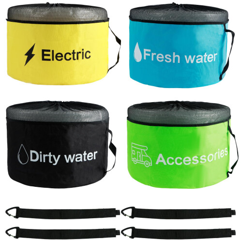 RV Hose Storage Bag Set 3/4PCS Waterproof Bottom Lining Mesh  Color Coded RV Accessories Organizer