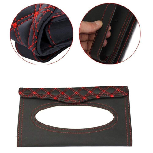 Leather Car Sun Visor Tissue Holder with Storage, OneHand Access, Universal Fit Organizer 2