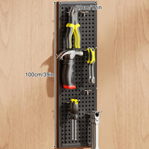 Black Metal Pegboard Panel with Hooks for Garage Tool Storage and Versatile Wall Organization 1