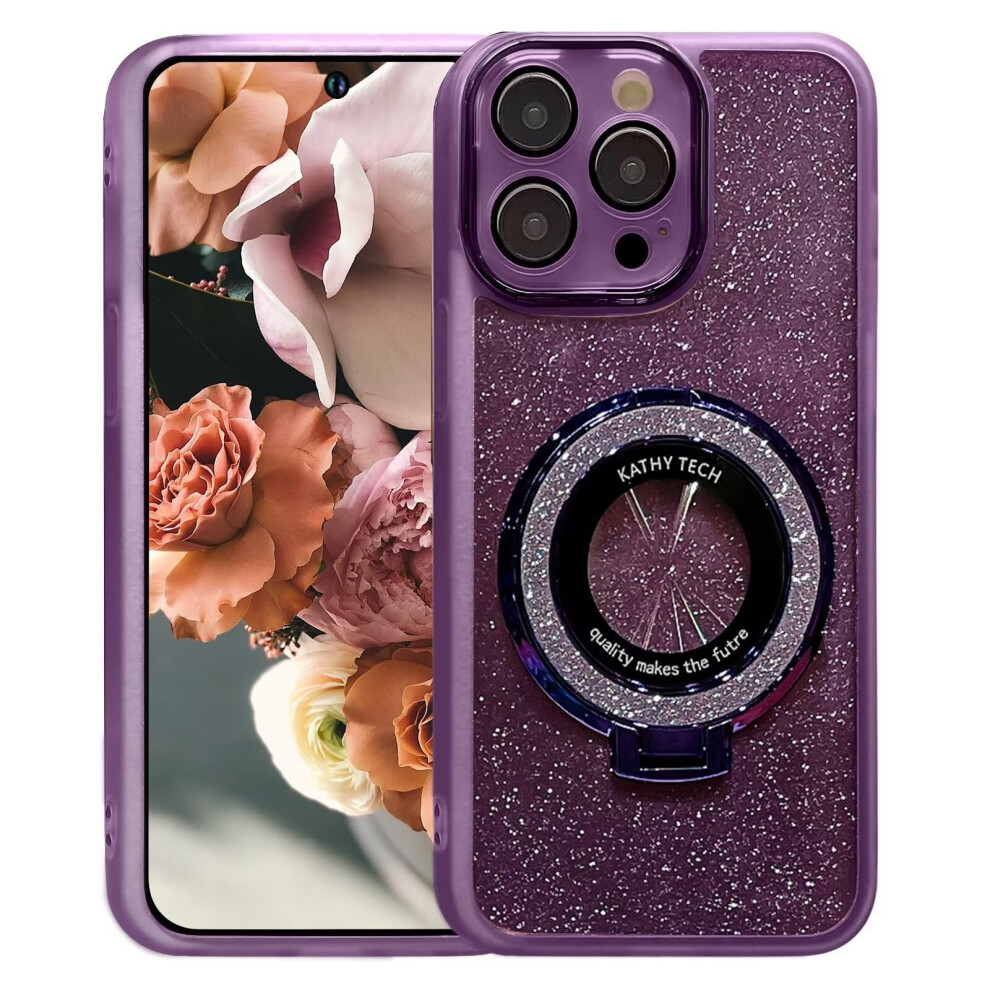 Glitter Case For Iphone Xr With Magnetic Ring Stand, Shockproof Clear Bling Tpu Cover For Women Purple 9771547596028