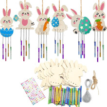Happy Easter Wind Chime Kit – DIY Wooden Coloring Craft, Hanging Ornament for Holiday/Birthday Party Decor & Favors
