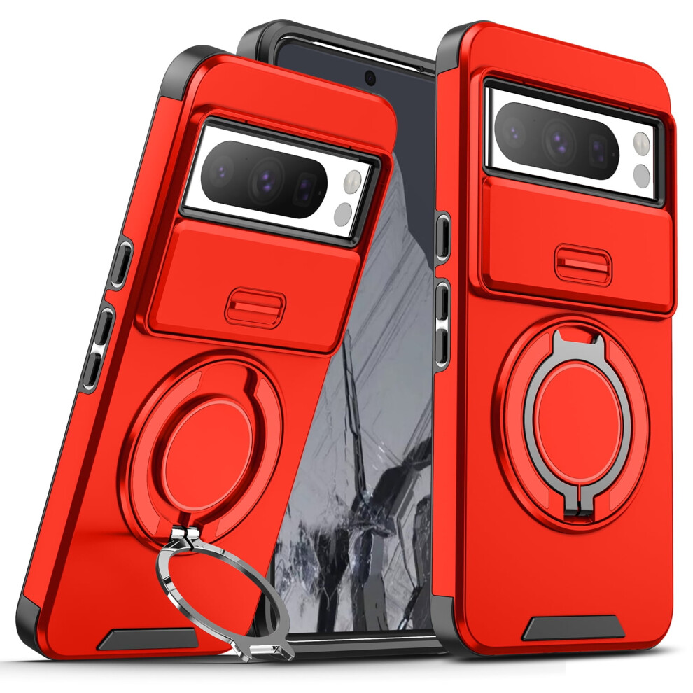 Rugged Military-Grade Shockproof Case For Google Pixel 9 Pro / 9 With Ring Magnetic Kickstand – Red 9365509567647