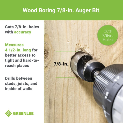 Quick Change Wood Boring Stubby Auger Bit, 7/8" Hole Size 2