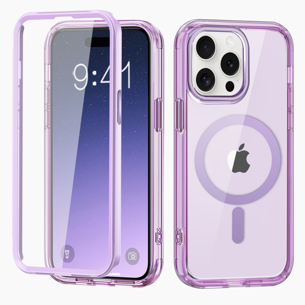 Magnetic Iphone 16 Pro Max Case [Compatible With Magsafe], Shockproof Dustproof Crystal Clear Folio With Built-In Screen Protector Â Light Purple 9365509569740