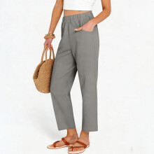 Women's Cropped Pants Gray Elastic Waist Ankle Capris with