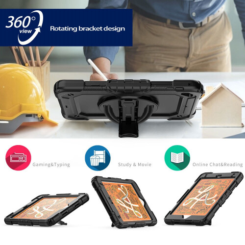 Tablet Pc Sturdy Anti Fall Protective Case Shoulder Strap Stand for   5Th/4Th Generation 7.9 Inches(Black) 2