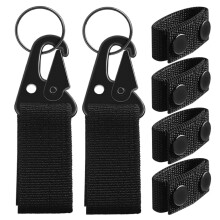 6Pcs Belt Keeper with Double Snaps & Gear Clips Key Buckle Clip Belt Key Ring Holder for Security Belt Fixing,Black
