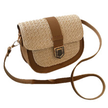 Sac de Paille Sac Tissé Femme Mode Simple Petit Sac de Messager Frais à une éPaule Sac de Selle de Style Occidental (Brun)