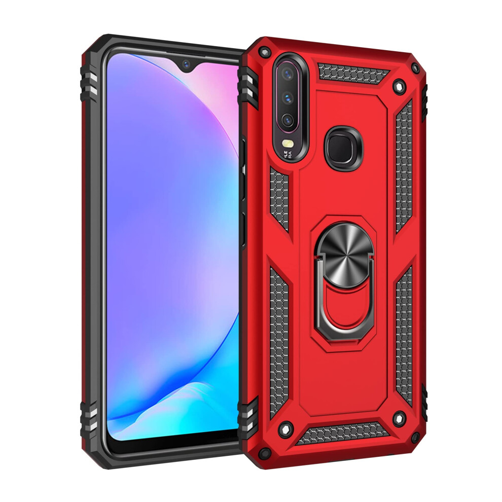 Phone Case For Vivo Y17 Y15 Y12 Heavy Duty Shockproof Magnetic Holder Cover With 360 Rotating Kickstand Red 9330225005537