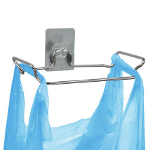 Cabinet Door Trash Bag Holder with Stainless Steel Adhesive Base, Wall Mounted Under Sink for Kitchen and RV