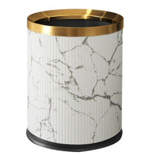 Chinese Style Bathroom Trash Can 12L Leather Covered Metal Waste Bin Decorative Open for Home