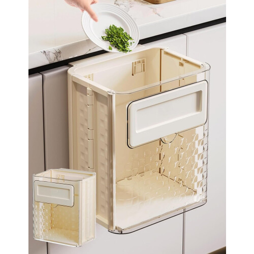 Foldable Hanging Kitchen Trash Can, Transparent Wall Mounted SpaceSaving Garbage Bin Yellow 2