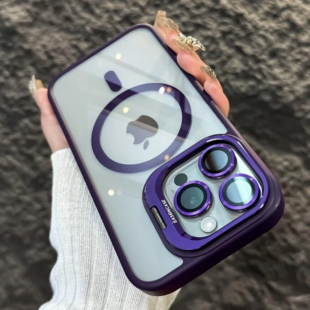 Dark Shockproof Slim Tpu Cover With Magnetic Stand And Raised Screen Protection For Iphone 14 Pro Purple 9330225006244