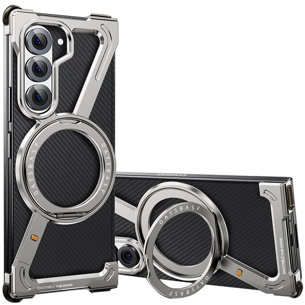 Case For Samsung Galaxy Z Fold 6, Ultrathin Shockproof Metal Bumper With 360 Rotatable Stand, Magsafe Compatible, Silver 9330225006237